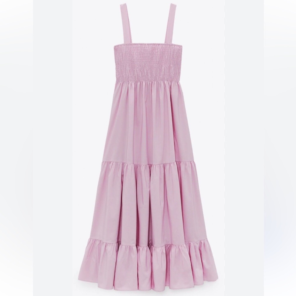 Zara Light Pink Tiered Smocked Maxi Dress - Picture 2 of 15